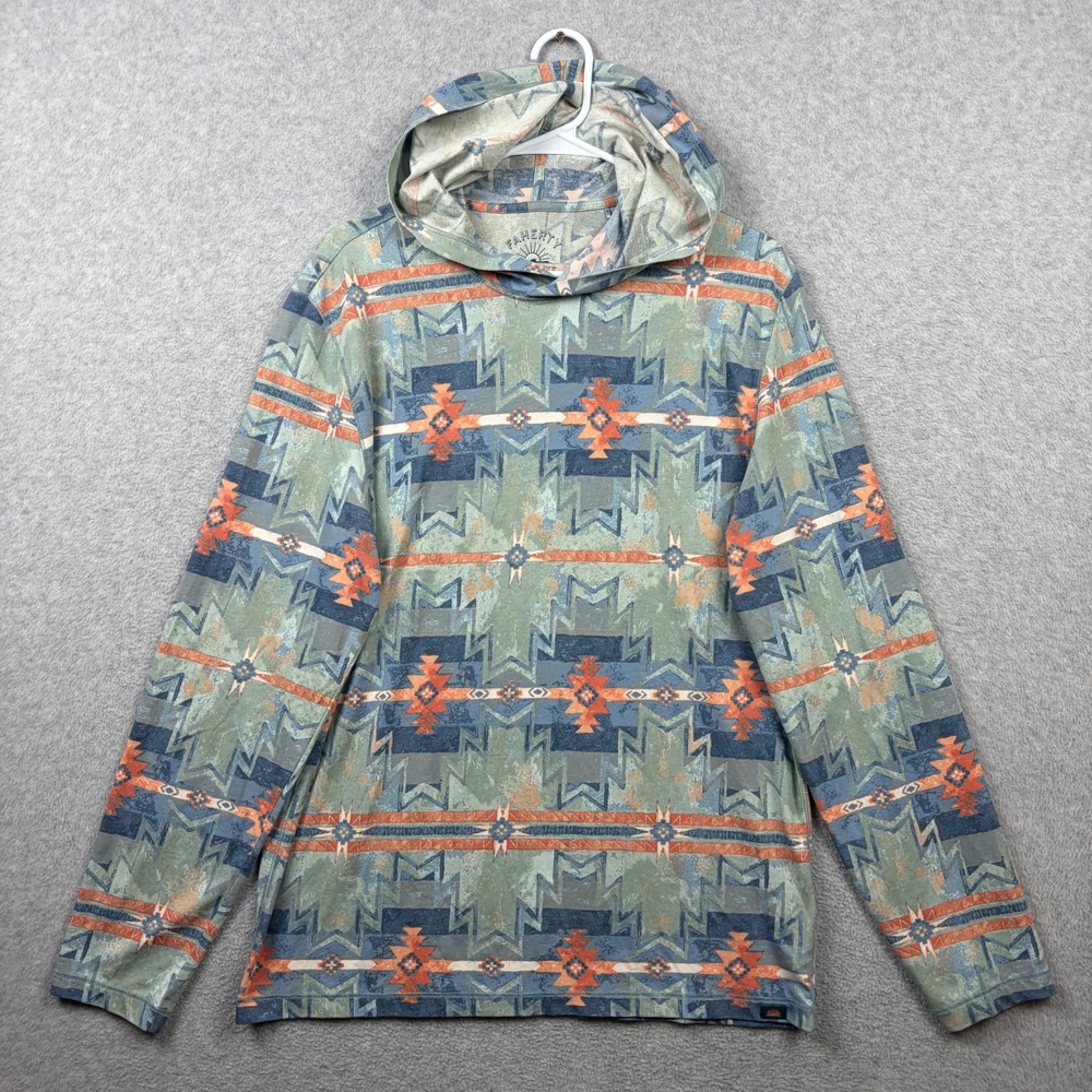Faherty Doug Good Feather Hoodie Mens Large Shorelite UPF 50 Aztec Pullover
